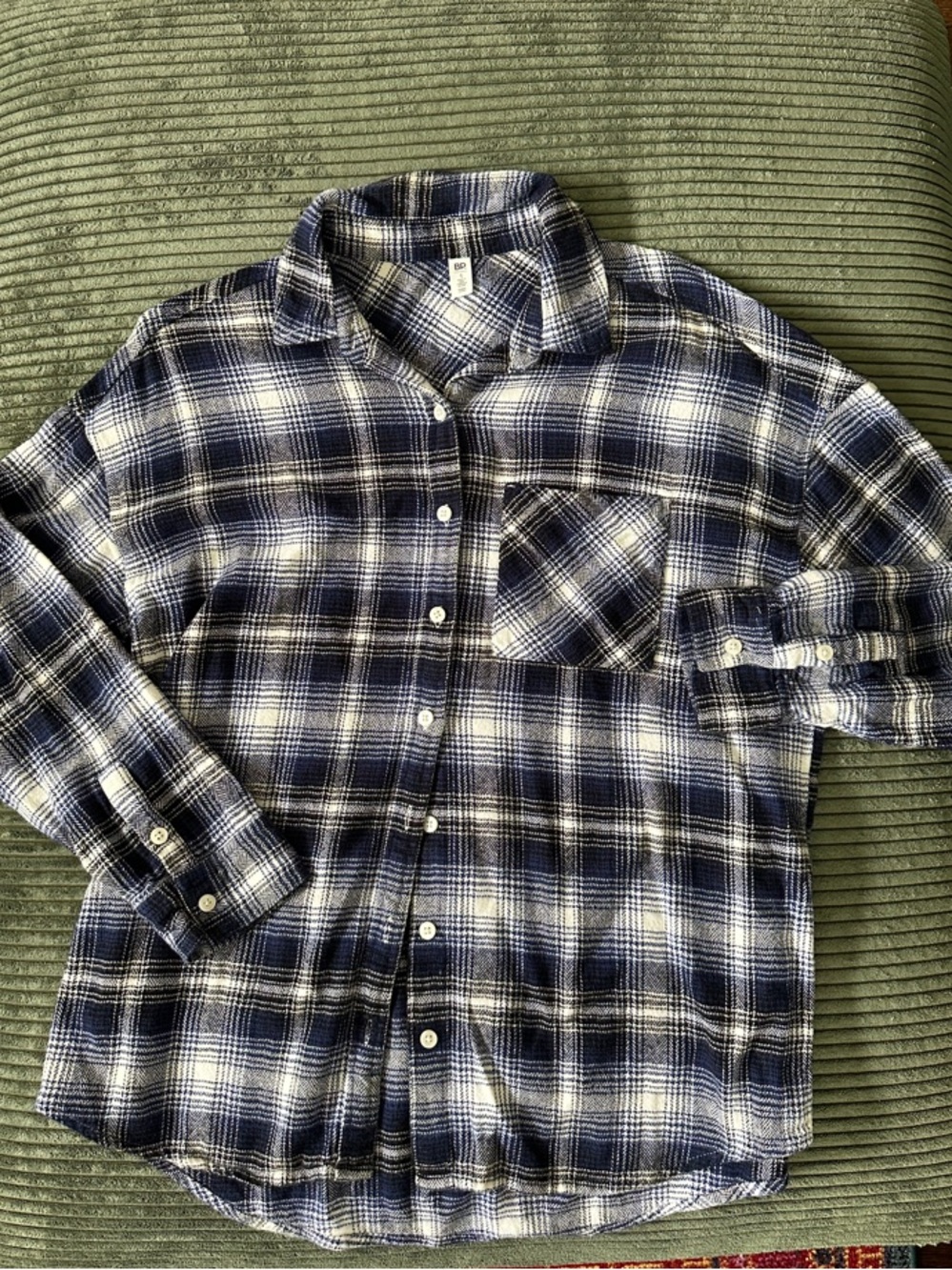 BP Nordstroms Navy and White Plaid Button-Down Shirt